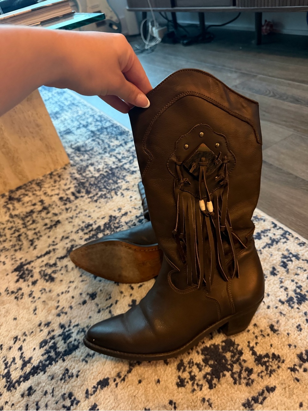 ❤️SOLD Fringed Western Leather Boots - Black - Picture 7 of 7
